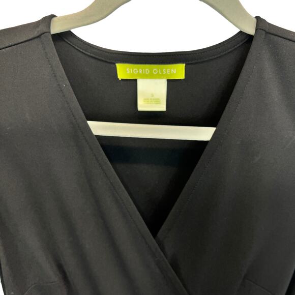 Sigrid Olsen Black Long Sleeve Wrap Dress Classic Style Neutral Office Classic - Picture 5 of 8